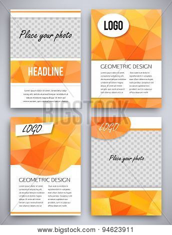 Abstract big set of orange triangular geometric design brochure and flyer template, vector illustrat