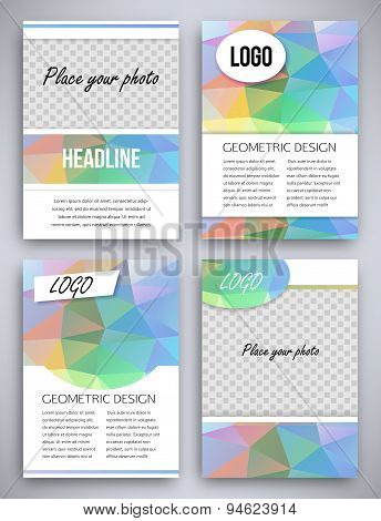 Abstract big set of multicolor or colorful triangular geometric design brochure and flyer template,