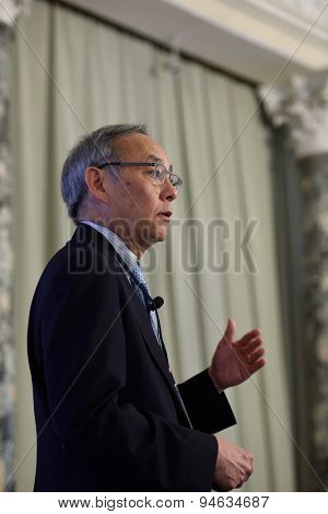 ST. PETERSBURG, RUSSIA - JUNE 22, 2015: Nobel Prize Laureate in physics Steven Chu during Saint Petersburg scientific forum 
