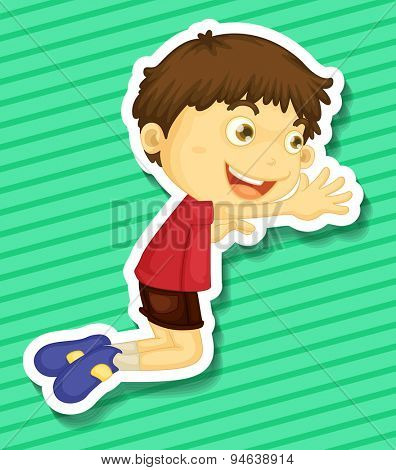 Sticker of a boy kneeling on the trying to reach out for something