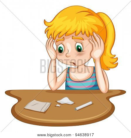 Poster of a girl doing drug with drugs and tools on the table