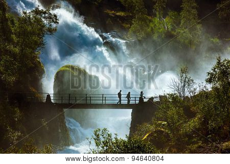 Waterfall near Briksdal glacier - Norway - nature and travel background