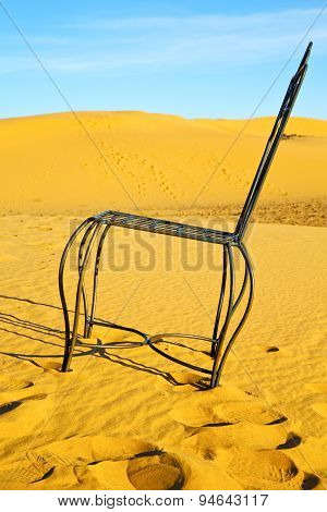 Table And Seat In Desert    Yellow Sand