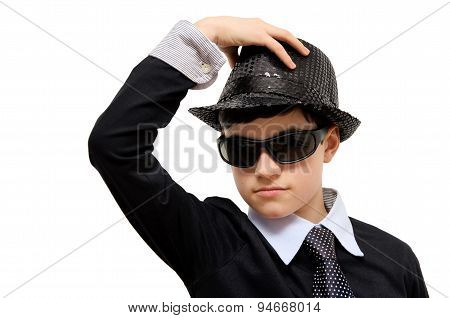 Boy with black carnival costume.