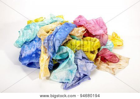 Collection Of Crumpled Multicolored Habotai Silk Scarves