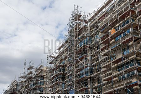 building facade with scaffolding