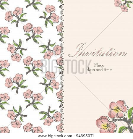Beautiful floral invitation card with apple twig
