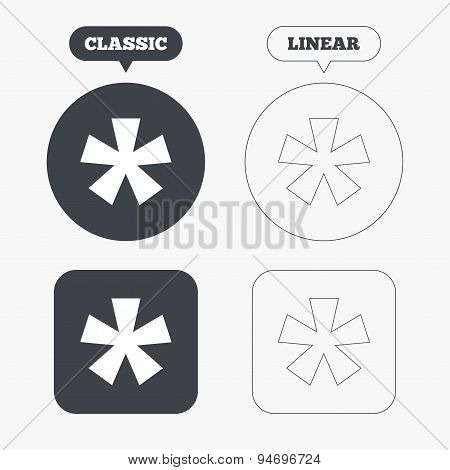 Asterisk footnote sign icon. Star symbol.