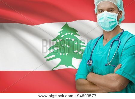 Surgeon With Flag On Background Series - Lebanon