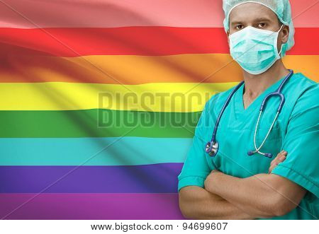 Surgeon With Flag On Background Series - Lgbt People