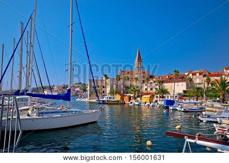 Town of Milna waterfront and marina view Island of Brac Dalmatia Croatia