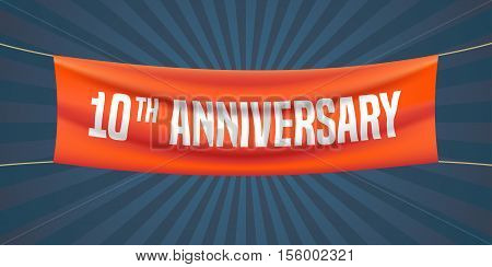 10 years anniversary vector illustration banner flyer logo icon symbol. Graphic design element with red flag for 10th anniversary birthday greeting event celebration