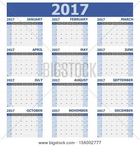 2017 calendar week starts on Sunday (12 months set), stock vector
