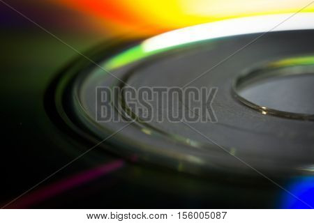 The surface of the CD close-up reflects the spectral colors.