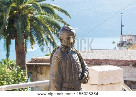 HERCEG NOVI, MONTENEGRO - 4 AUGUST 2016: monument to the chimney sweep on the street Njegoseva.