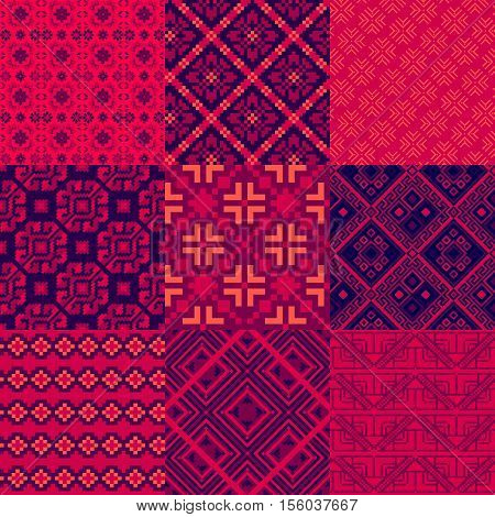 Nine abstract geometric patterns in retro style