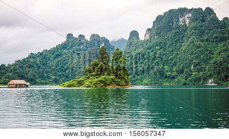 Cheo Lan Lake in Khao Sok, Suratani, Thailand. Rainy Clouds. Low Season