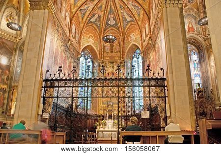 LORETO ITALY - OCTOBER 6 2012: The Basilica of Santa Casa is the place of pilgrimage for Christians all over the world on October 6 in Loreto.