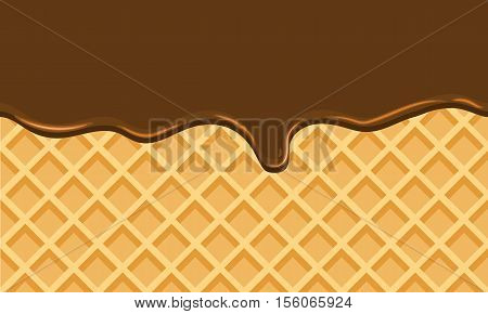 Seamless Flowing chocolate on wafer texture sweet food vector background abstract. Melt choco on waffle pattern. Flat color style design. No gradient