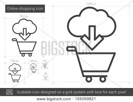 Online shopping vector line icon isolated on white background. Online shopping line icon for infographic, website or app. Scalable icon designed on a grid system.