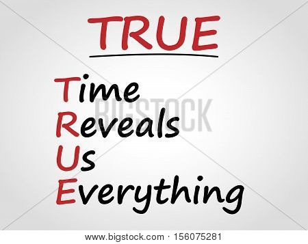 Time reveals us everything. TRUE. Abbreviation. Vector.