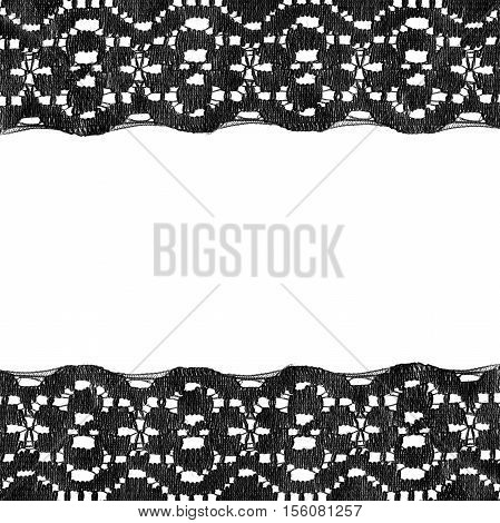 Black lace as a frame on white background