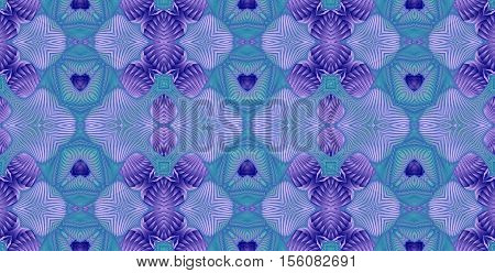 Kaleidoscopic blue and purple pattern is computer graphics and it can be used in the design of textiles in the printing industry in a variety of design projects.