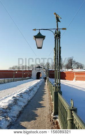 Lights of St.Petersburg on the small bridge near the Petropavlovskaya fortress