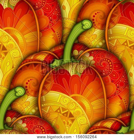Vector Colored Seamless Pattern With Decorative Bell Pepper