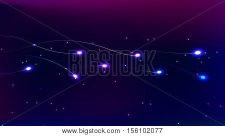 Vector illustration abstract background. Flying glowing drops. Many young stars of different colors.