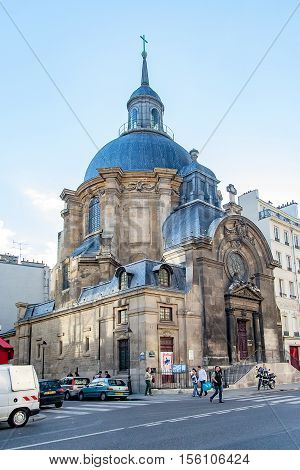 PARIS, FRANCE circa april 2016. Temple du marais, located in the 4th arrondissement of Paris, in the district of Le Marais