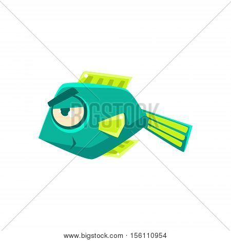 Turquoise Cheeky Fantastic Aquarium Tropical Fish Cartoon Character. Fantasy Warm Water Aquatic Life And Marine Fish Collection Element.