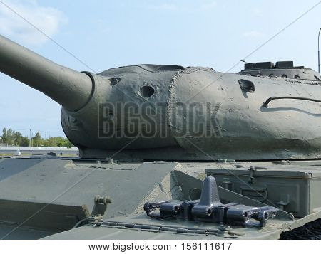 Upper Pyshma, Russia - July 02, 2016: Soviet  Medium Tank T-54B mod. 1956 - exhibit of the Museum of military equipment. Produced from 1957 to 1959.