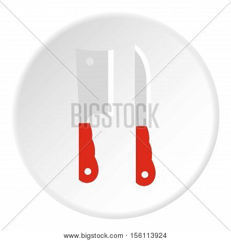 Two kitchen knife with red handle icon. Flat illustration of two kitchen knife with red handle vector icon for web