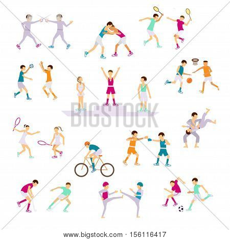 Set Sport people activities icons isolated. Medal presentation. Athletes on Summer Games in modern flat design. Sporting Championship International Competition. Vector Illustration eps10