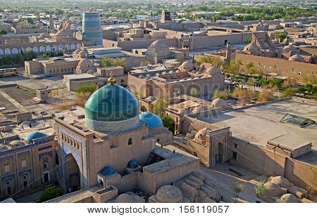 Aerial view of old town in Khiva, Uzbekistan, Central Asia