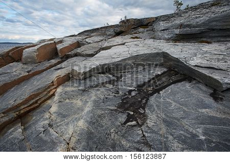 Rocky coast on White sea in autumn on Kola peninsula Russia