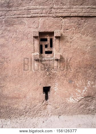 Window of Bete Maryam church in Lalibela Ethiopia.