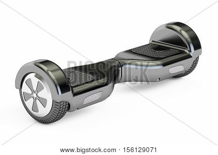 black hoverboard or self-balancing scooter 3D rendering isolated on white background