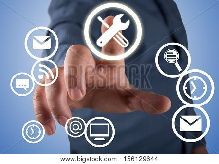 Close up of businessman touching application icon on screen
