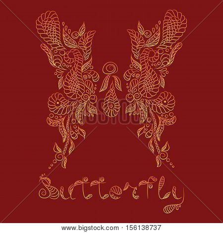 Vector pattern with mehendi gold butterfly. Format eps 10.