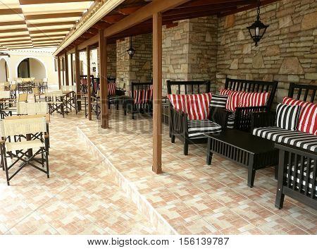 Sivota GREECE May 09 2013: Interior of restaurant in Sivota town on the coast of Ionian sea Greece.