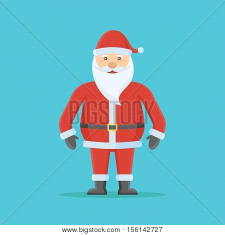 Santa Claus character isolated on blue background. Flat style. Christmas vector illustration.