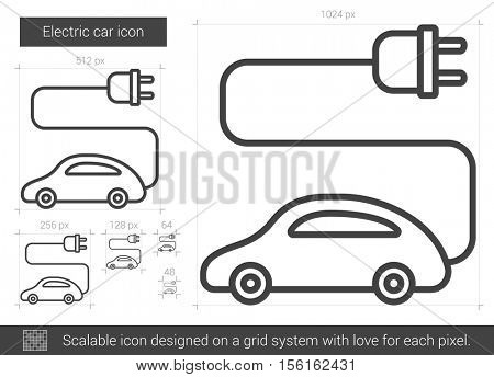Electric car vector line icon isolated on white background. Electric car line icon for infographic, website or app. Scalable icon designed on a grid system.