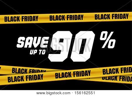 Black Friday Sign With Yellow Stripes, Police Tape. Caution Symbol.
