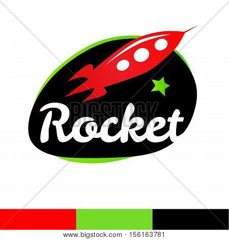 Red Rocket in spase logo template Flat style vector
