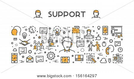 Vector line concept support. Linear modern banner helpdesk. Open path.