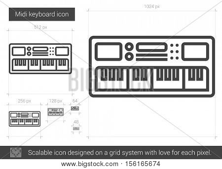 Midi keyboard vector line icon isolated on white background. Midi keyboard line icon for infographic, website or app. Scalable icon designed on a grid system.