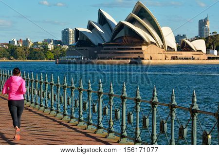 Woman Runs Against Sydney Opera House New South Wales Australia