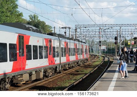 Khimki, Russia-September 03. 2016 Railway platform Kryukovo in a Zelenograd